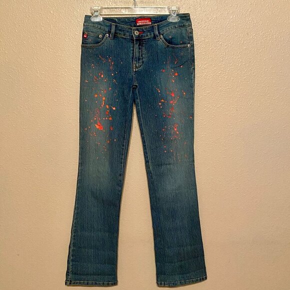 UNIONBAY stretch Blue Jeans Hand Splattered Fabric Paint & Rhinestones Size 5 - Picture 1 of 11